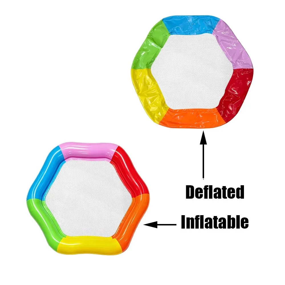 Bright Colors Hexagonal Colored Inflatable Float Hollowed-out Bottom Net Thickened Hexagonal Pool Float Wear-resistant