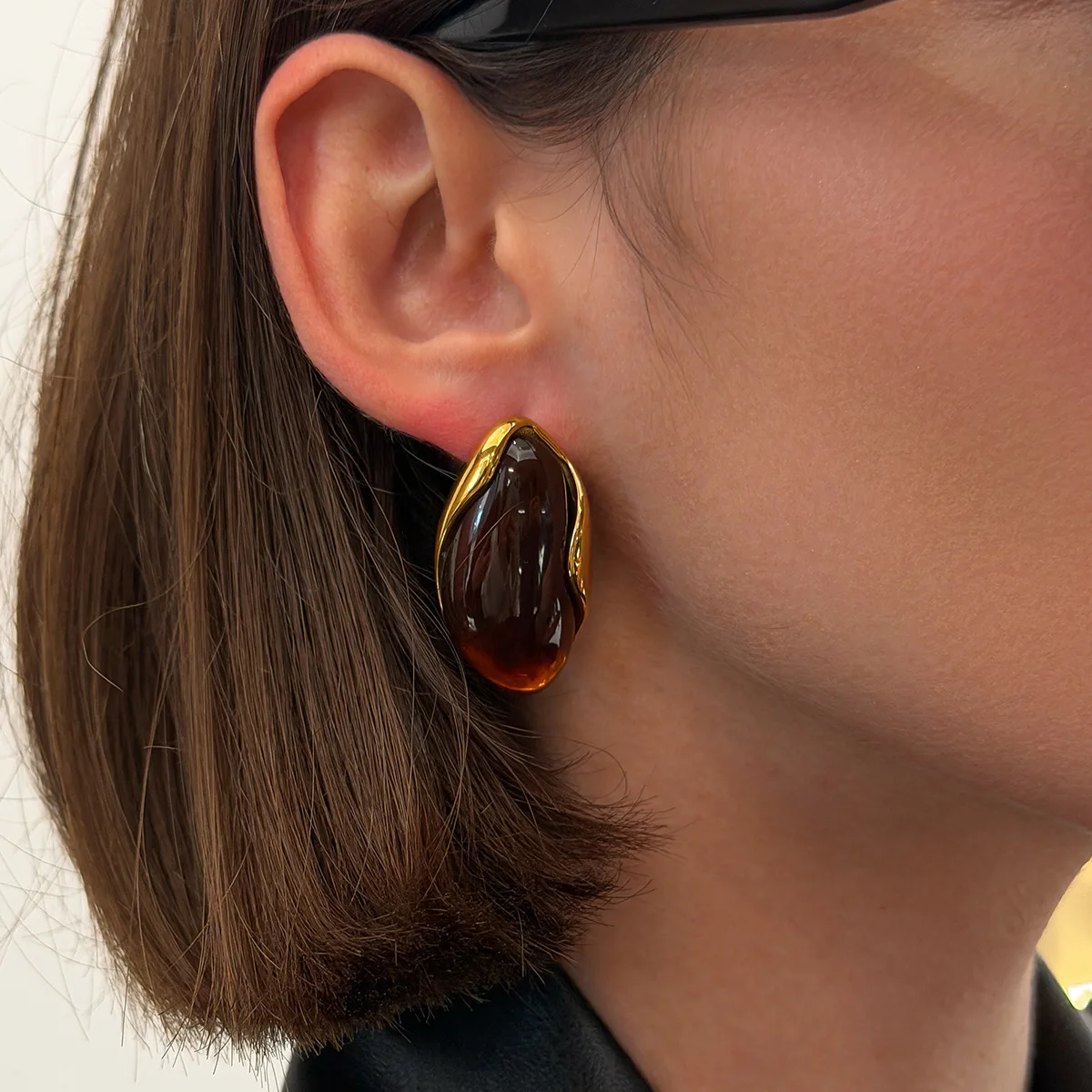 

Elegant Stainless Steel Irregular Resin Stud Earring Women Trendy PVD18K Gold Color Plated Earring Jewelry for Daily Wear