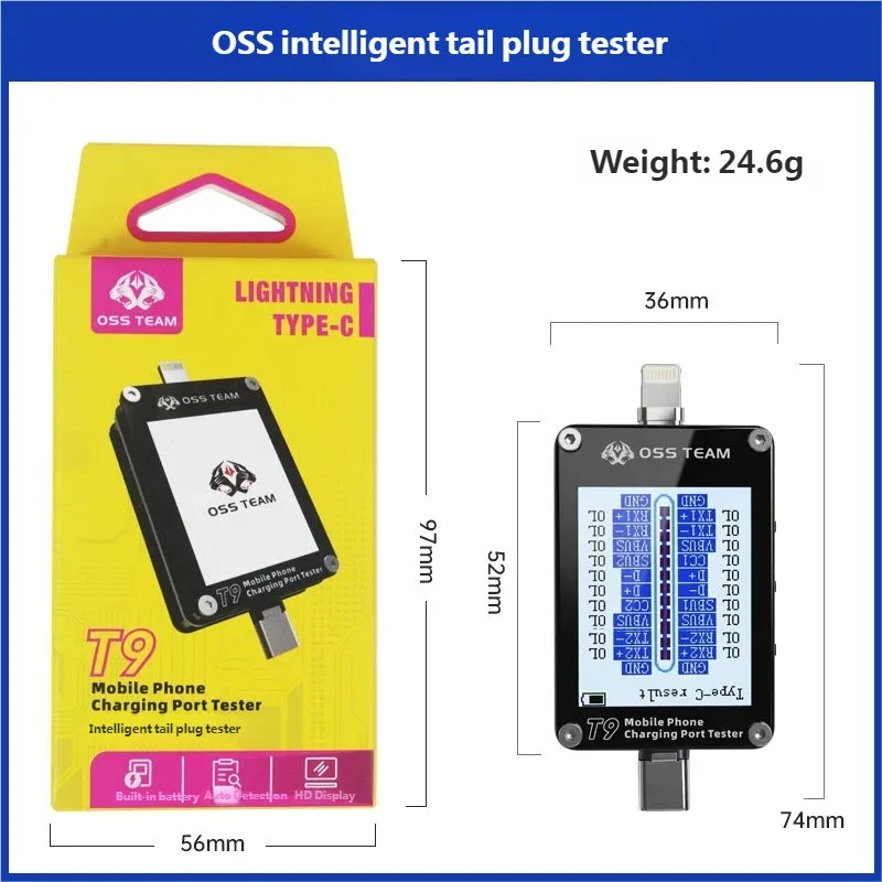

Тестер для зарядных портов мобильных телефонов OSS TEAM T9: интеллектуальный тестер разъемов, автоматическое определение и фиксирование неисправностей, тестирование зарядных портов мобильных телефонов