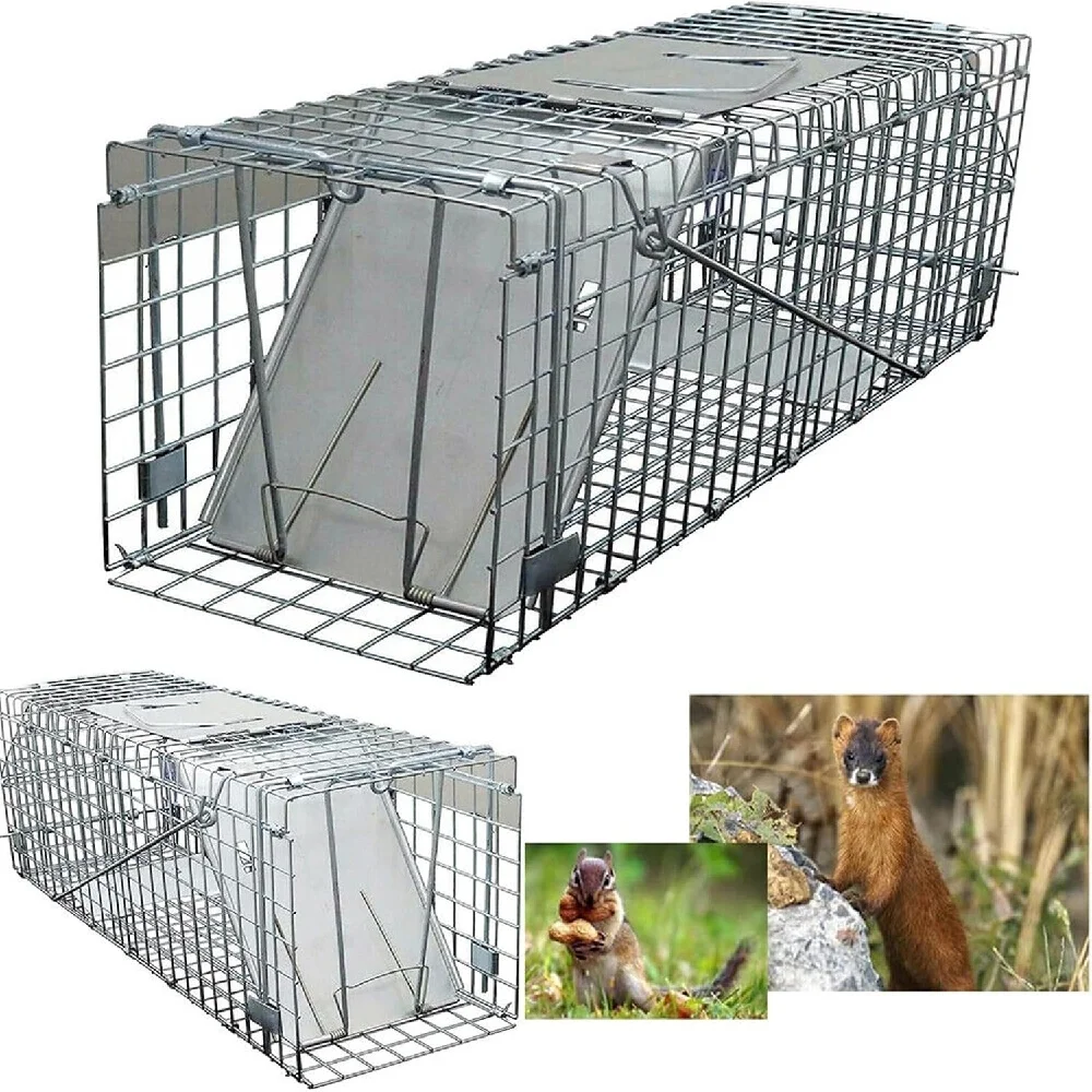 New Live Animal Cage Trap Humane Cat Rodent Control Folding with Handle for Rabbits Stray Cats Squirrels Raccoons Groundhogs