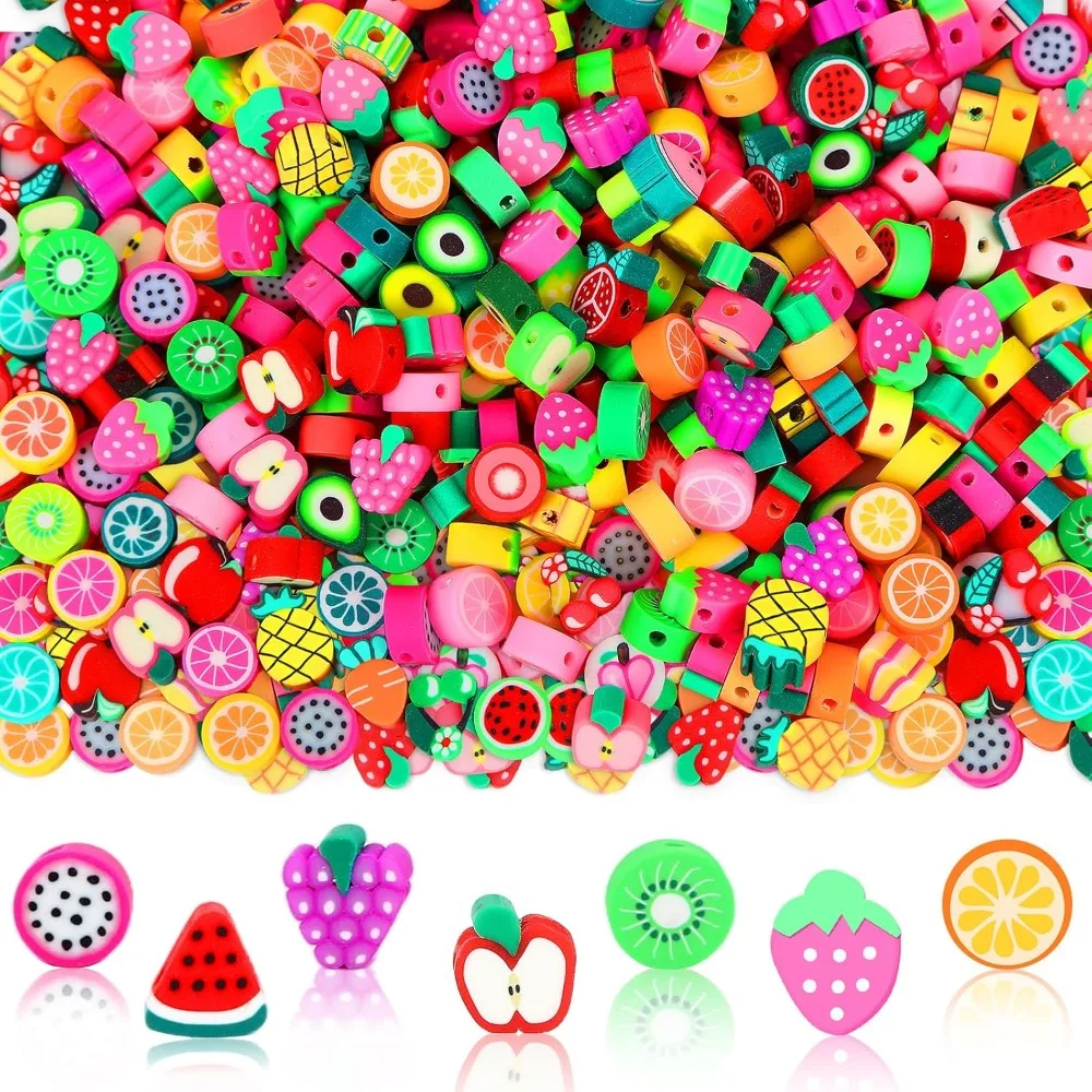 30/60/120 Pcs Fruits Polymer Clay Beads Spacer Beads for Jewelry Making DIY Bracelet Necklace Accessories Craft Party Supplies