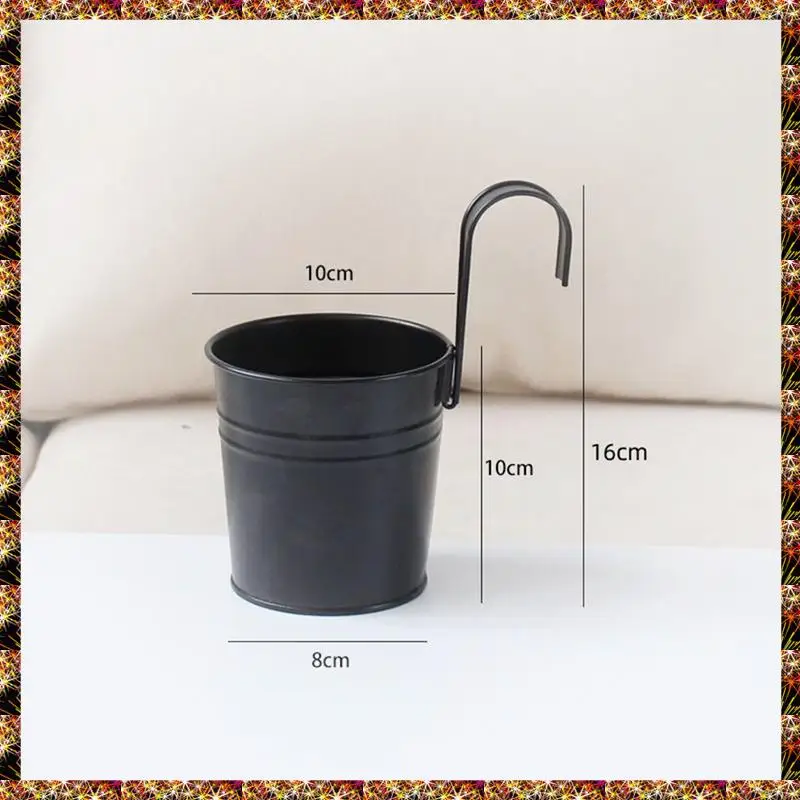 Maceta colgante, cubo de hierro y Metal, maceta para barandilla, soporte decorativo para flores de jardín, maceta colgante duradera (negro)