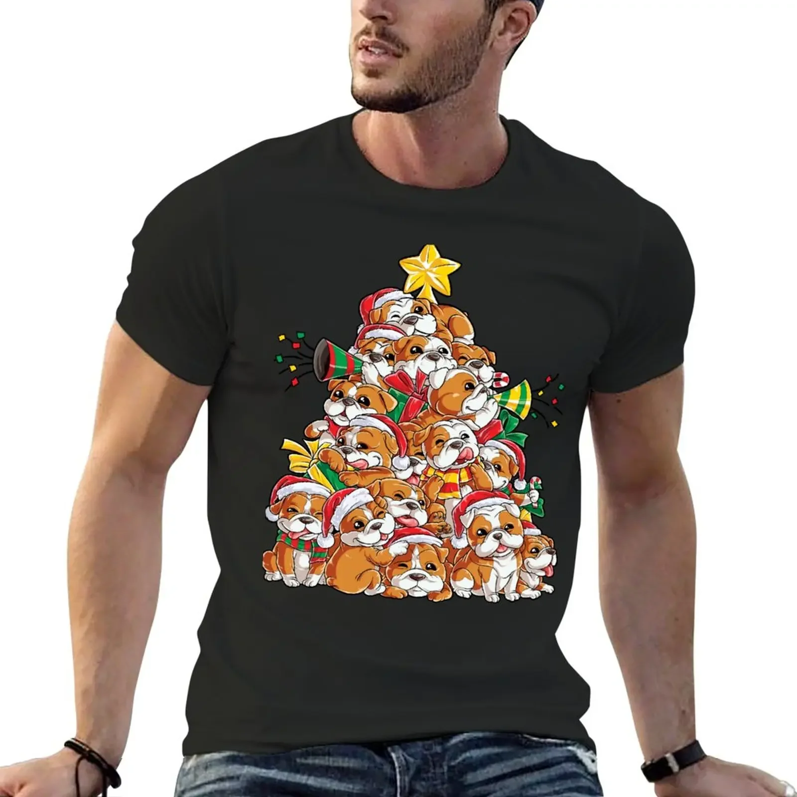 English Bulldog Christmas Shirt Xmas Tree Dog Boys Girls Tee T-Shirt customizeds blanks clothes for men