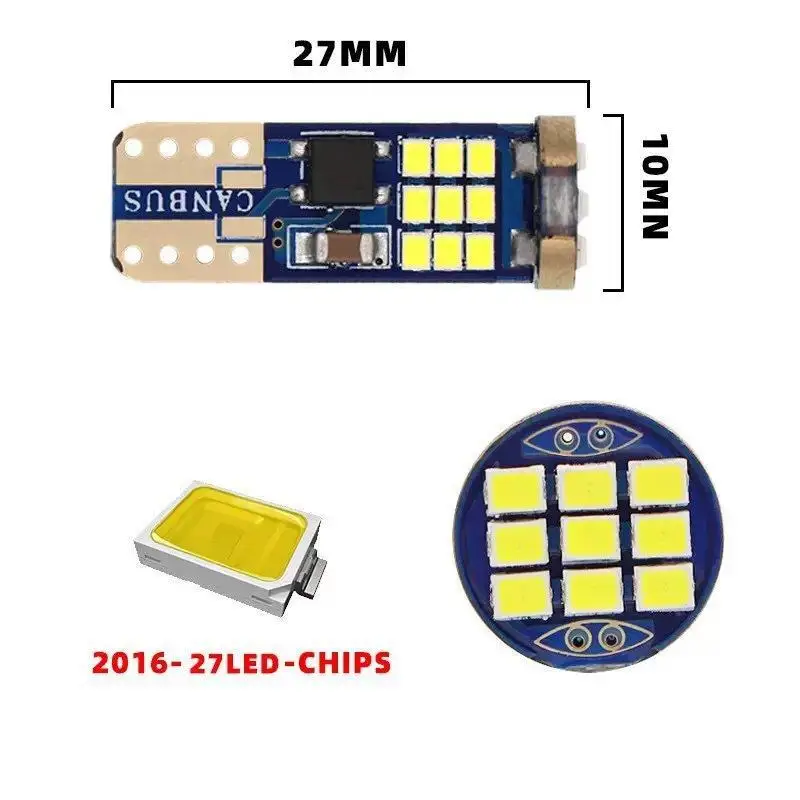 New 2Pcs 2016-27SMD Reading Wedge Light 12V T10 W5W Car LED 168 194 Parking Lamp Canbus Dome License Plate Bulb
