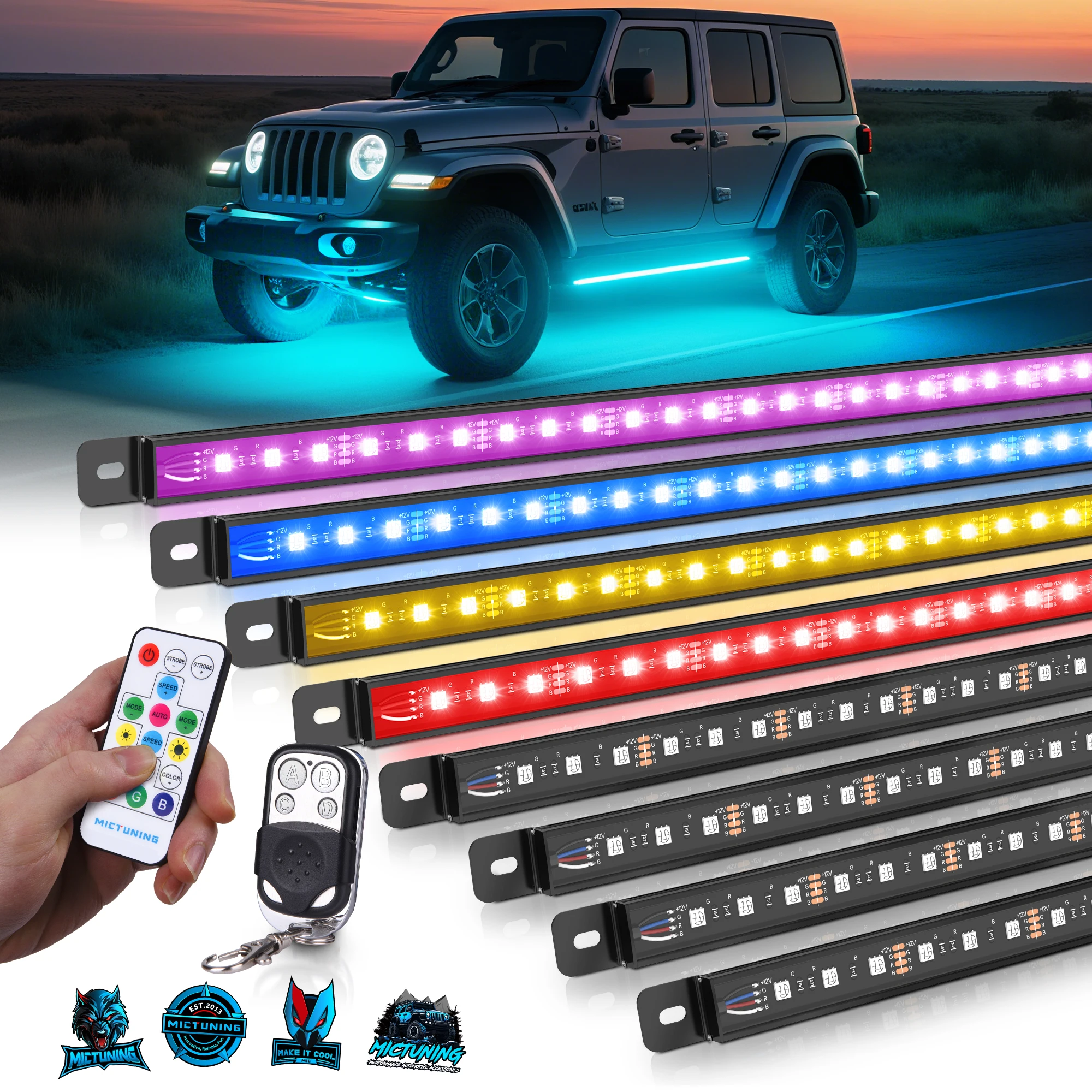 

MICTUNING U8 Car Underglow Light Strips U8 RGB Underglow LED Light Bar with Dual Remote Control Car Exterior Neon Accent Lamps