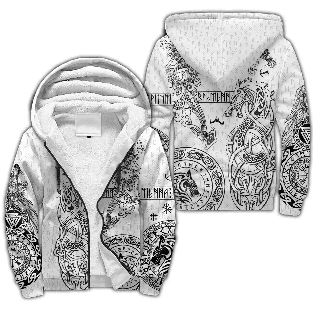 

New Men's Winter Zipper Coat Mjolnir Odin Raven Tattoo 3D Print Thickened Zipper Hoodie Unisex Casual Hooded Warm Wool Jacket