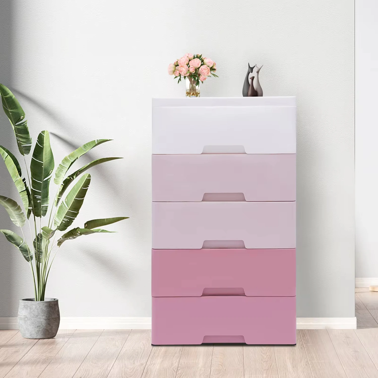 New Cupboard 5-layer  Drawers Clothes  Tower  Dressers with 5 Drawers Pink