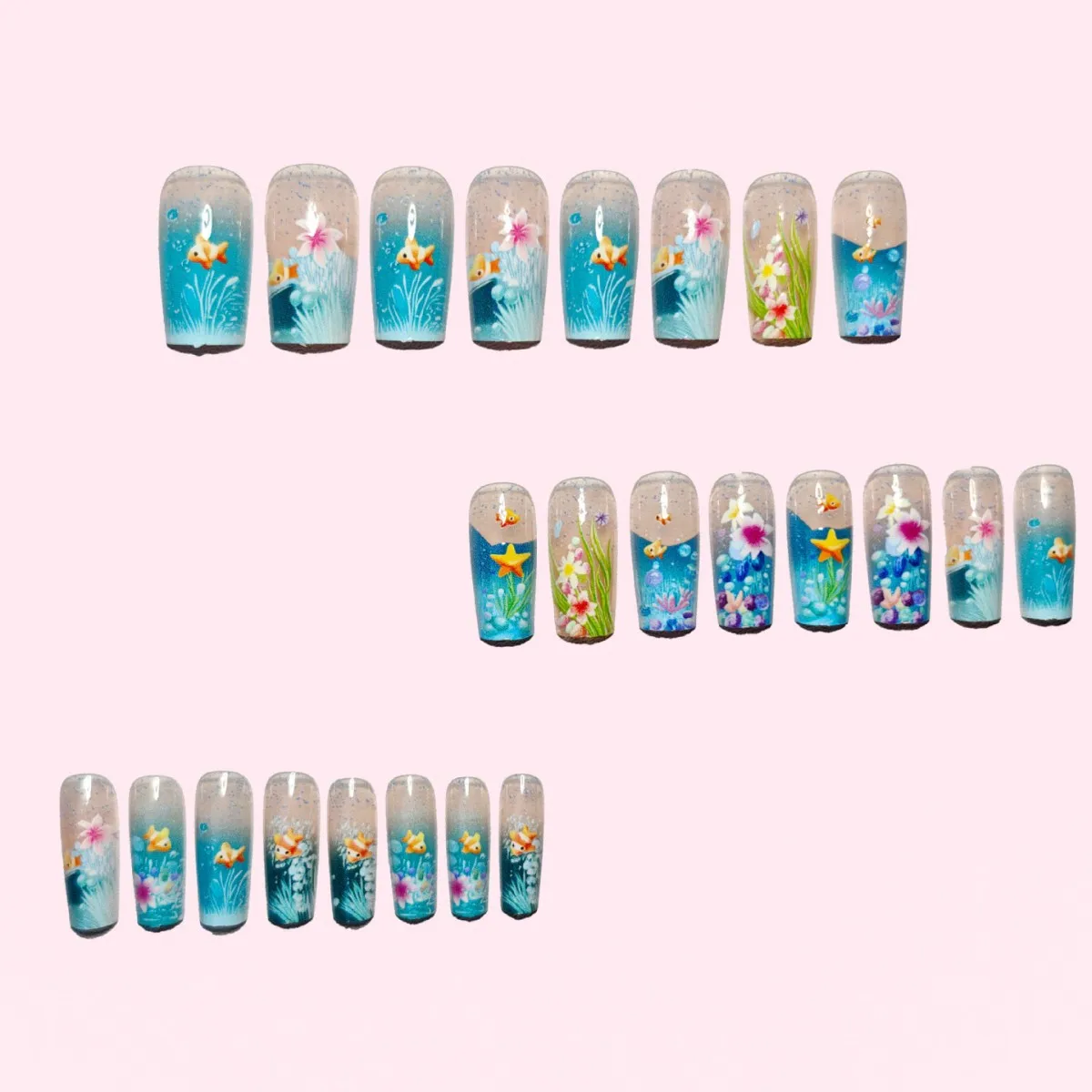손톱에 플라워 프레스 3D 네일 물고기 바다 프레스 조개껍질 가짜 손톱 발레 팁 그라디언트 가짜 손톱 프레스