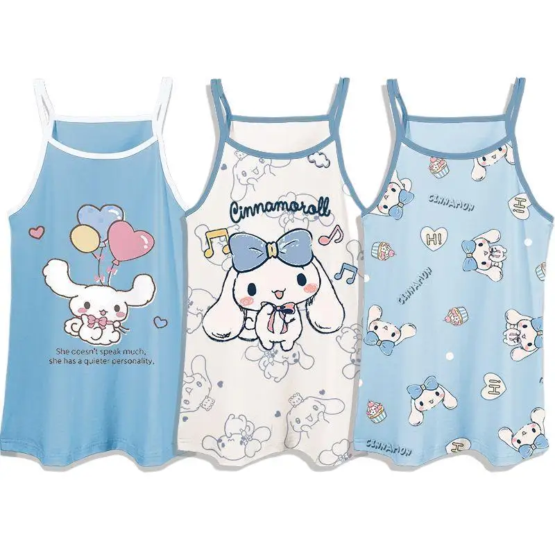 Kuromi Cinnamoroll My Melody Kinder-Nachthemd aus Eisseide, Sommer-Nachthemd mit niedlichem Cartoon-Motiv, weiche, atmungsaktive Homewear für kleine Mädchen