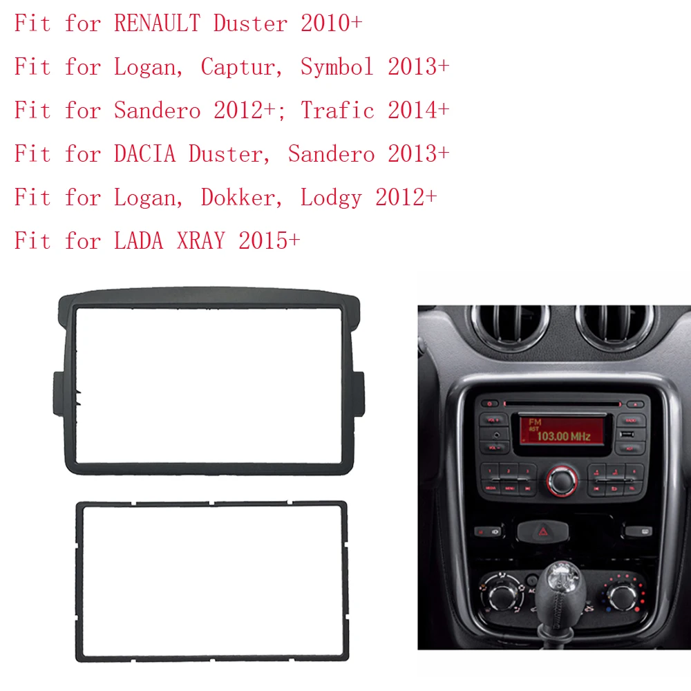 2 Din Radio Fascia for Renault Duster Logan Sandero Dacia Dokker Lodgy DVD CD Dash Trim Installation Frame Mount Stereo Panel