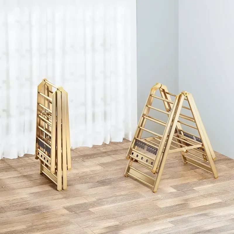 Foldable Aluminum Alloy Drying Rack Floor Standing Clothes Hanger for Balcony Indoor Outdoor Use No Installation Required
