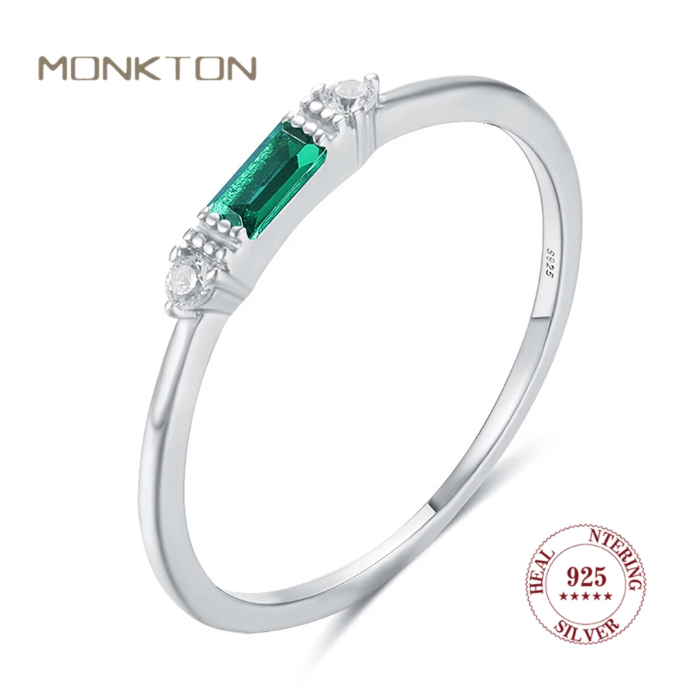 

Monkton Rhodium Plated Silver 925 Emerald Rings for Women Simple Square Cut Dainty Delicate Rings Fine Jewelry for Women Girls