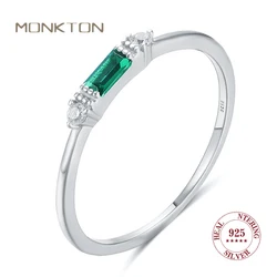 Monkton Rhodium Plated Silver 925 Emerald Rings for Women Simple Square Cut Dainty Delicate Rings Fine Jewelry for Women Girls