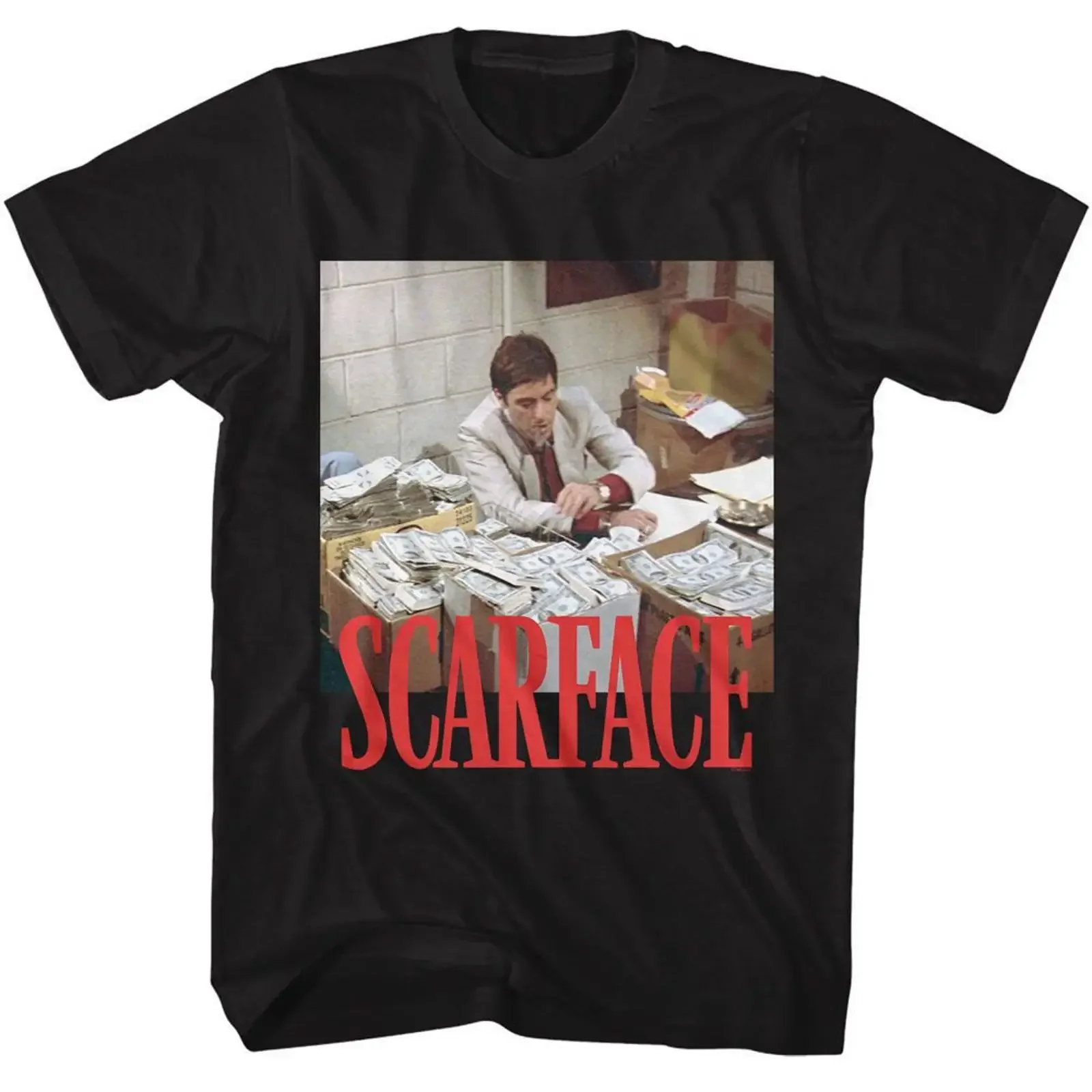 Scarface Money Stacks Black Adult T Shirt vintage Washed Stylish Unisex Top For Everyday Wear homme Stretched Comfortable