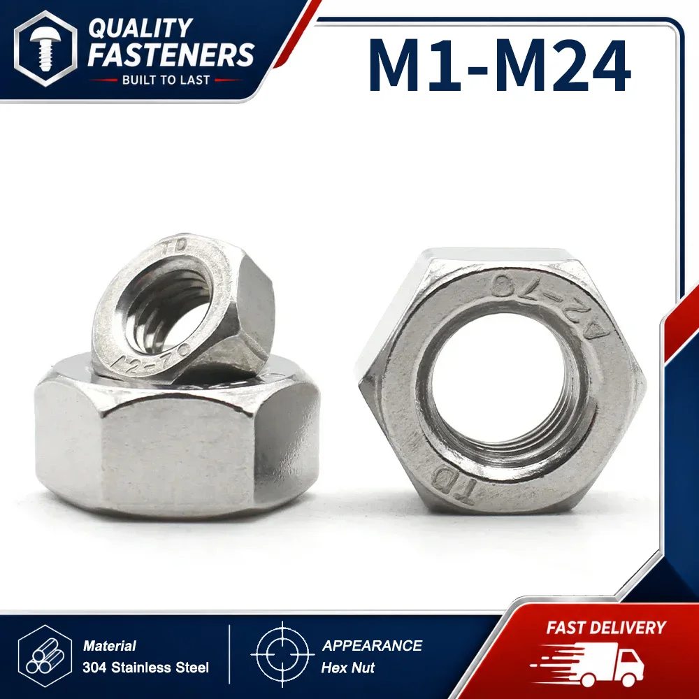 1-100pcs A2-70 304 Stainless Steel Hex Hexagon Nut for M1 M1.2 M1.4 M1.6 M2 M2.5 M3 M4 M5 M6 M8 M10 M12 M16 M20 M24 Screw Bolt