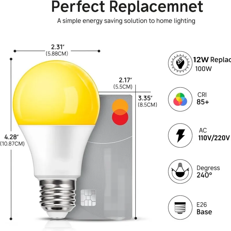 2pcs LED Sleep Amber Light Bulbs A19 12W 1800K Led Bulb Lamp Amber Soft Light Bulbs Warm Light for Bedroom/Baby Nursery