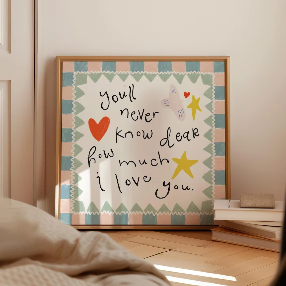You'll Never Know Dear How Much I Love You Illustration Wall Art Canvas Prints Nursery Decor Abstract Picture for Baby Kids R