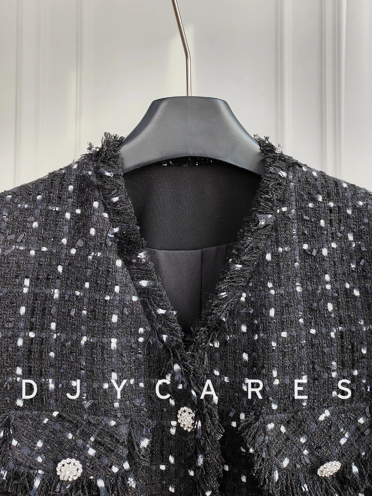 New Sparkling Starry Sky Black Coarse Floral Coat Exquisite Polka Top big  size