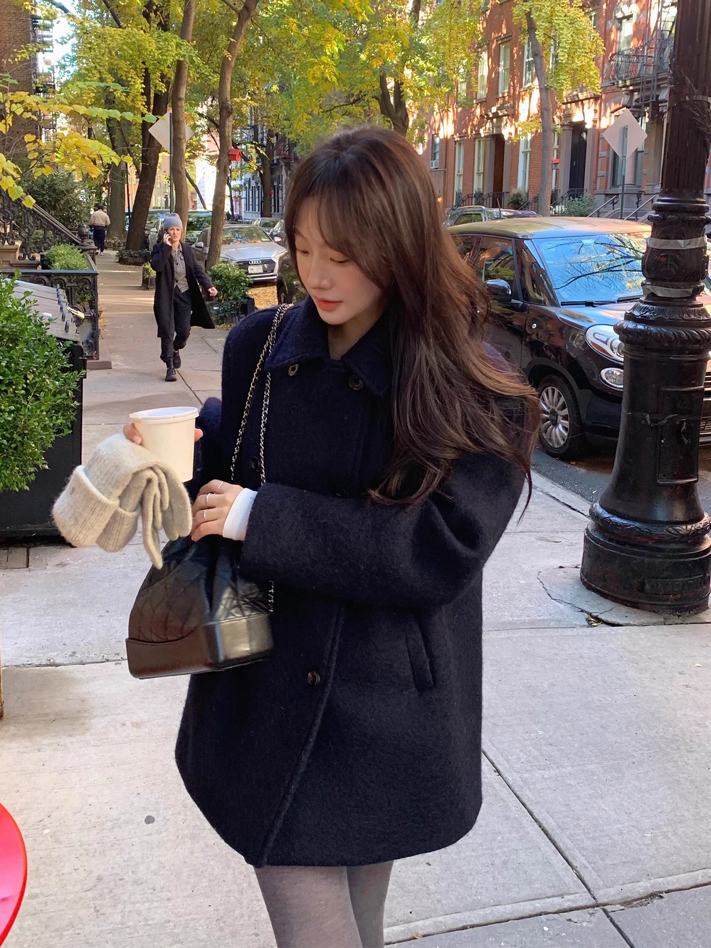 Clothland Elegancka damska wełniana kurtka dwurzędowa z długim rękawem, słodkie zimowe płaszcze damskie Mujer CB208