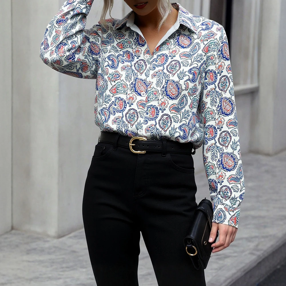 

Бутик Mia Muse, осенние рубашки, 2025 г., женские сложные повседневные рубашки с длинными рукавами и принтом, облегающие рубашки с воротником, тонкие отпускные рубашки