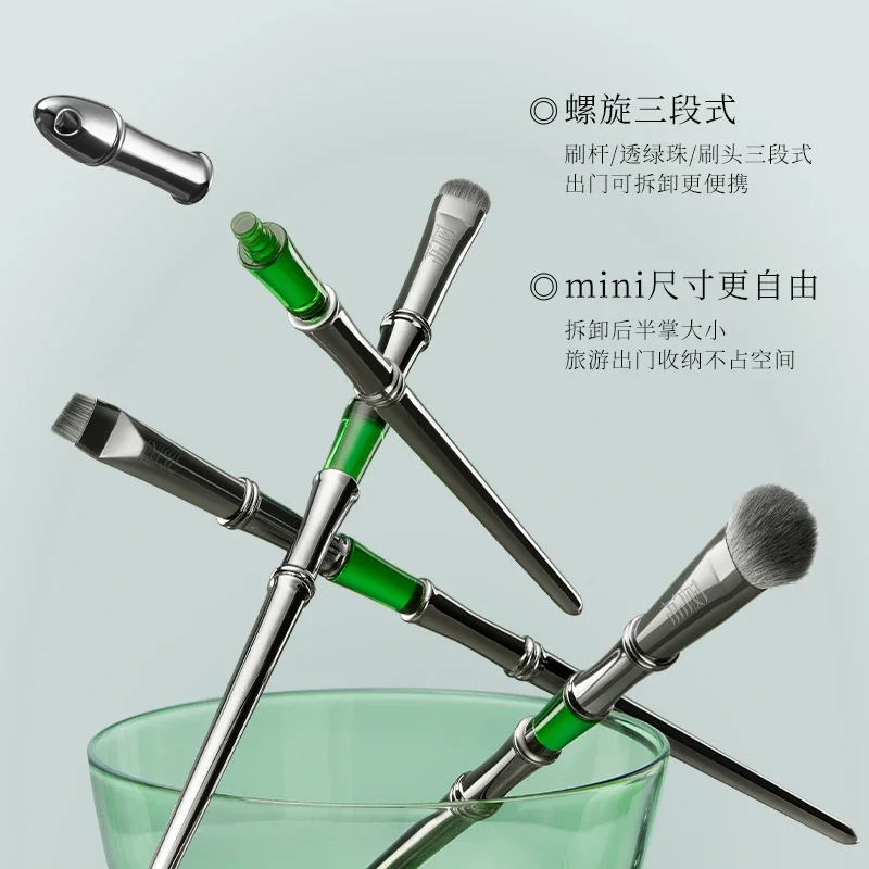 Lishu bambu multi-purpose pincel de maquiagem terno de viagem sombra blush fundação destacável hairpin maquiagem escova ferramenta