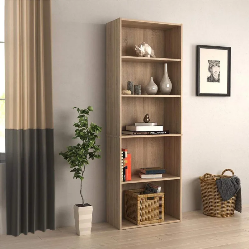 custom.KEWAY 5-Tier Modern Open Shelf Bookcase Mdf wooden Bookshelf Display Chipboard Storage Cabinet for Living Room Bedroom