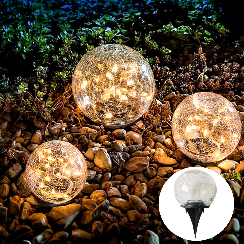 LED Solar Garden Light Broken Glass Ball Holiday Ambient Lamp Outdoor Waterproof Wedding Lawn Landscape Path Decor Xmas Light