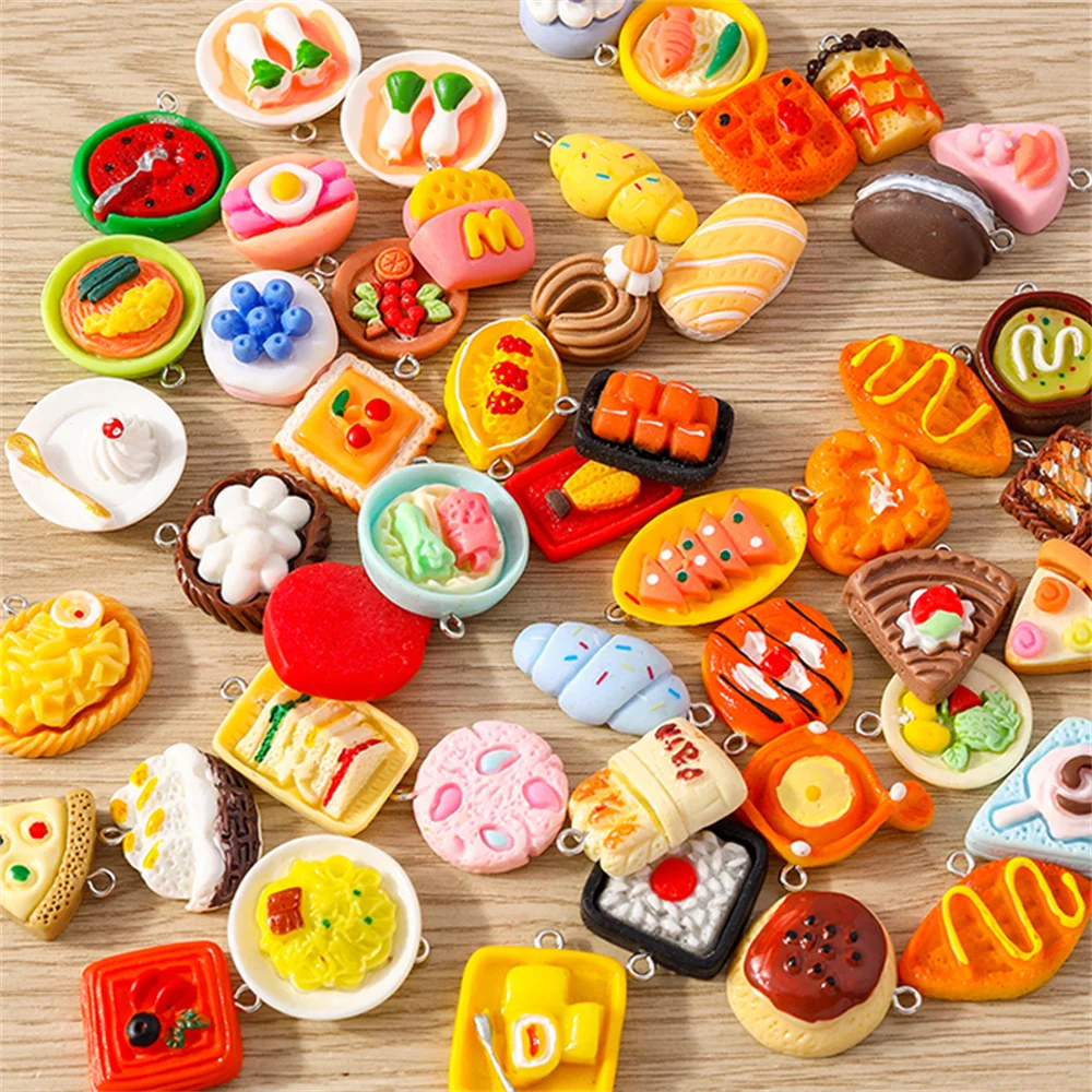 Tusember 15 Stück Niedliche Cartoon-Simulations-Lebensmittel-Dessert-Kuchen-Brot-Anhänger für Schmuckherstellung, Ohrringe, Halsketten, Armbänder, DIY-Zubehör – Detail 3