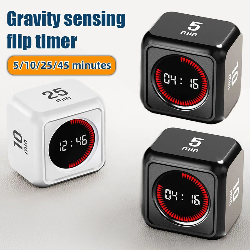 Mini Flip Timer Portable Gravity Cube Timer 5/10/25/45min 4 Preset Time Digital Kitchen Timer For Working Learning Cooking