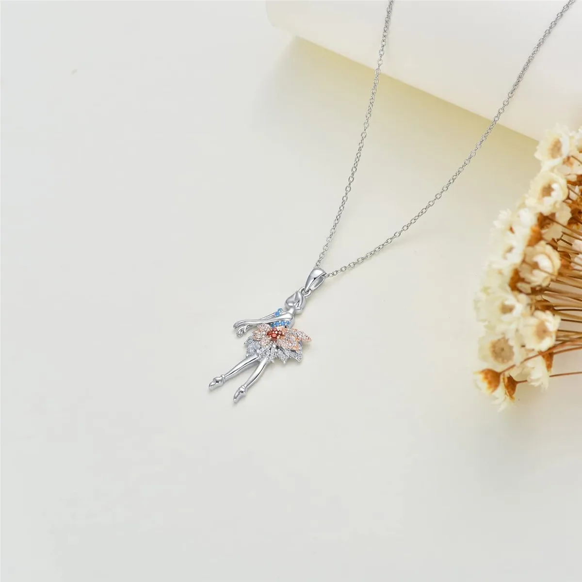 Exquisite Ballet Girl Colorful Rhinestone Pendant Necklace for Women Elegant Women Party Jewelry Accessories Girl Birthday Gifts