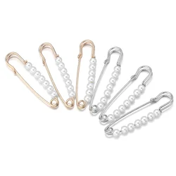 5pcs/lot Length 70mm Alloy Imitation Pearl Brooch For Fixing Clothes Adjusting Pins Safety Pins Brooches Accessories Wholesale