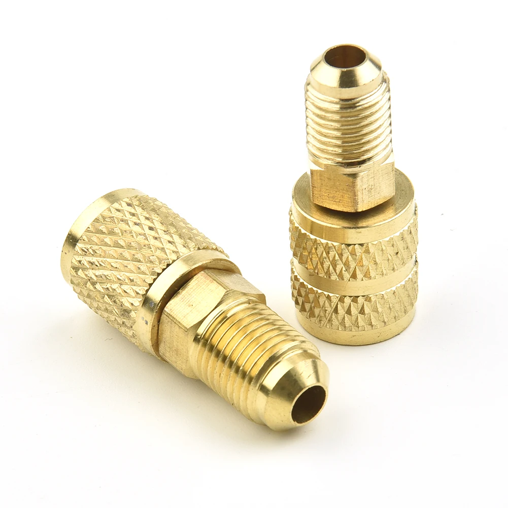 2 pz R410a Adattatore 5/16 SAE F Attacchi Rapidi A 1/4 SAE M Flare 5/16 SAE M A 1/4 SAE Ottone Oro Adattatore Per R410 R32 R22