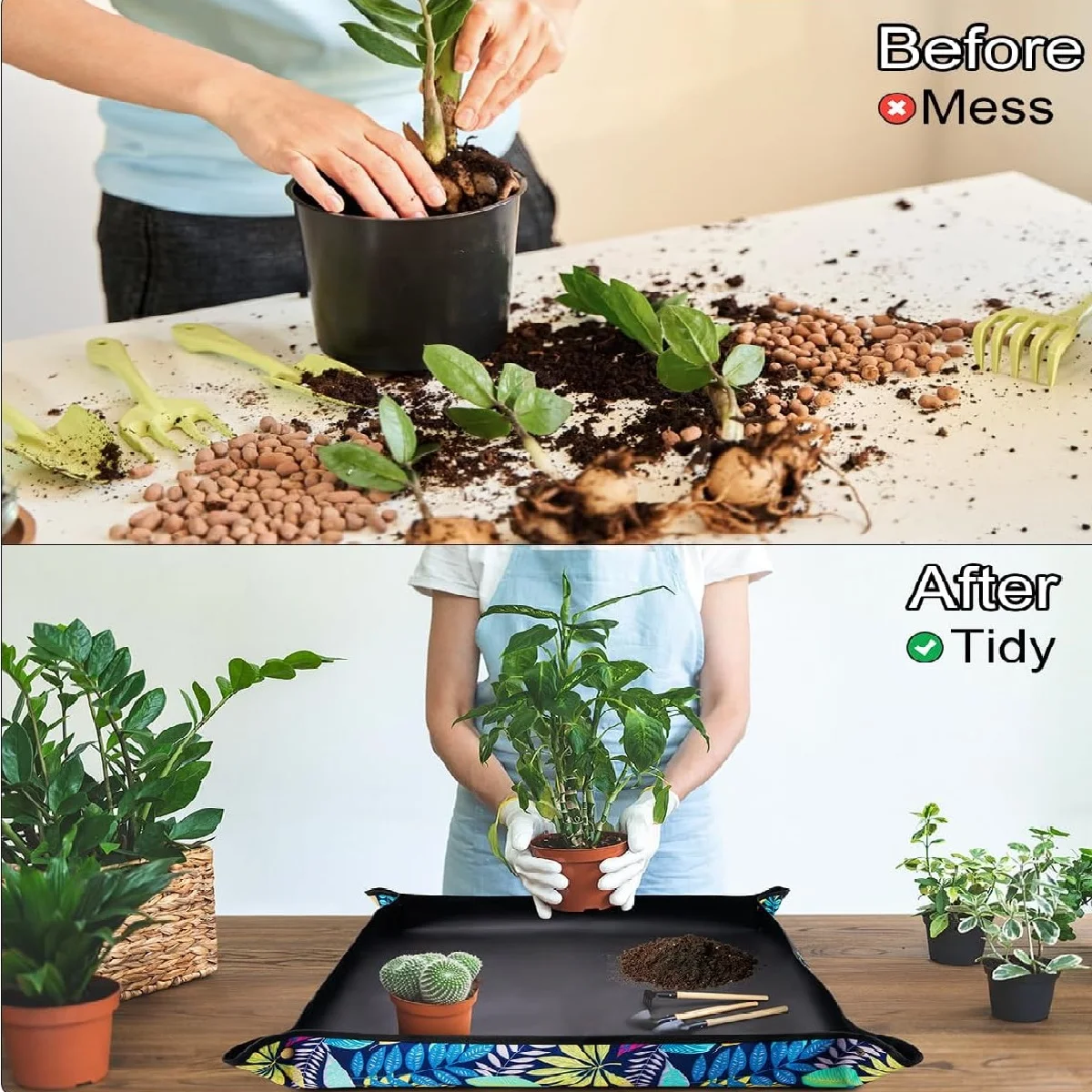 Plant Transplanting Mat Printed Plant Potting Tray Portable Foldable Gardening Tool for House Plant Gardener Sturdy Multipurpose