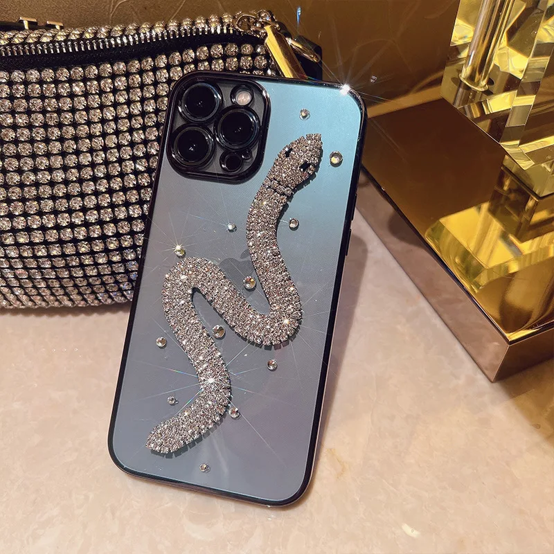 Luxury Rhinestone Snake For iPhone 14 Pro Max Cases Coque  iPhone 13 Pro Goddess iPhone12 Pro Transparent anti-fall funda 11