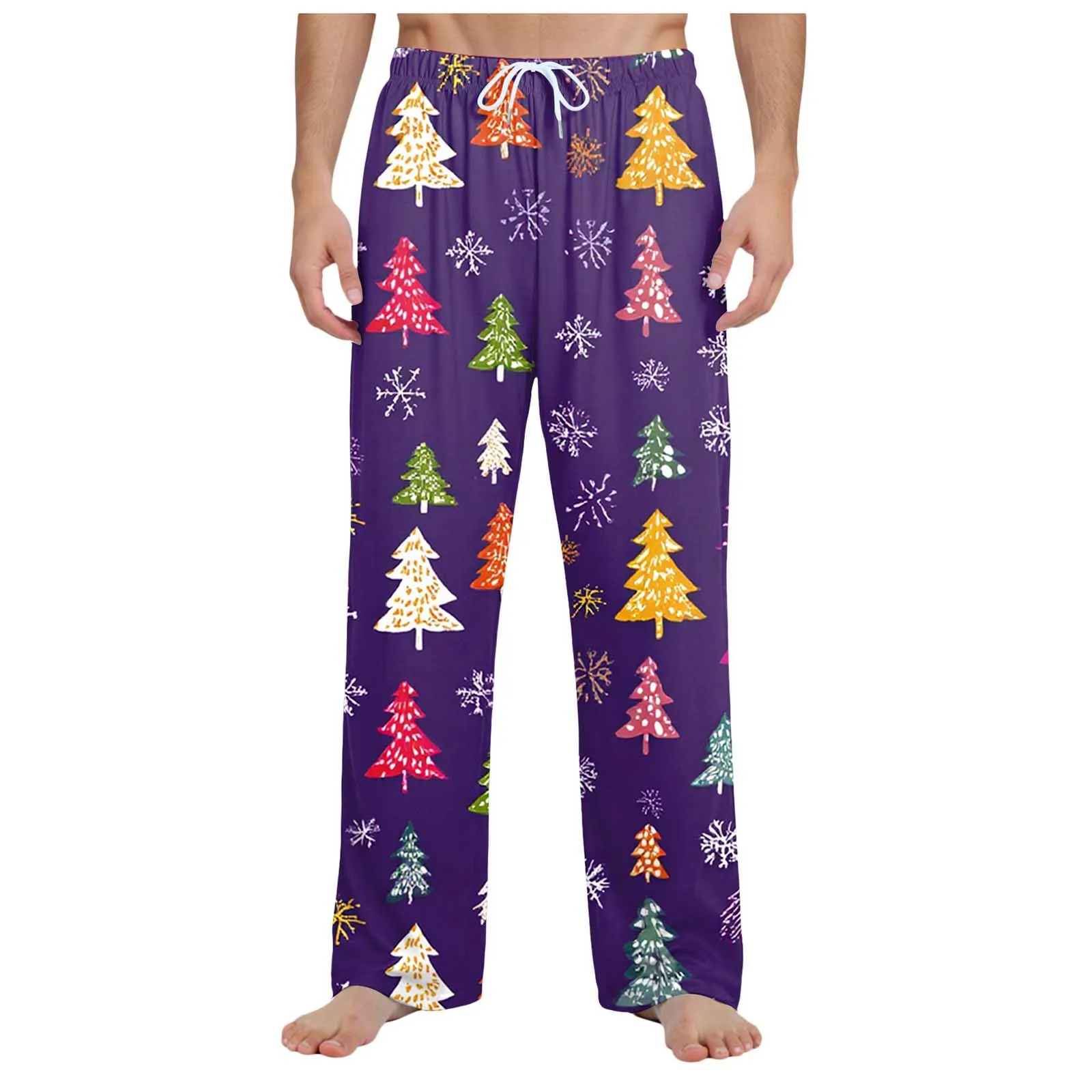 

Рождественский подарок для мужчин, брюки для отдыха с принтом «Рождественская елка», мужские повседневные прямые дышащие прямые брюки для сна для отпуска