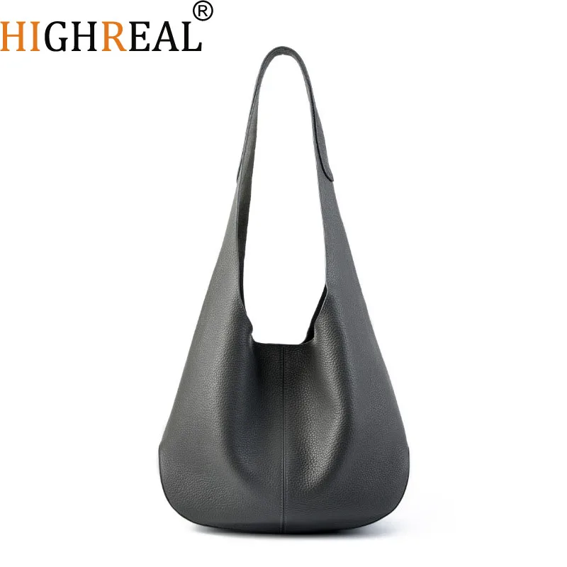 

Classic Stylish Simple Large Long-handle Bucket Tote Soft Natural Cow Leather Women Handbag Soft Office Commuter Shoulder Bag