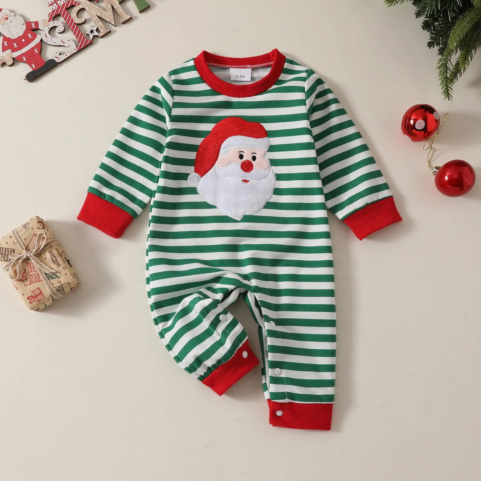 

Ma&baby 0-18M Christmas Romper Newborn Baby Boy Girl Jumpsuit Striped Print Santa Embroidery Long Sleeve Romper Xmas Costumes