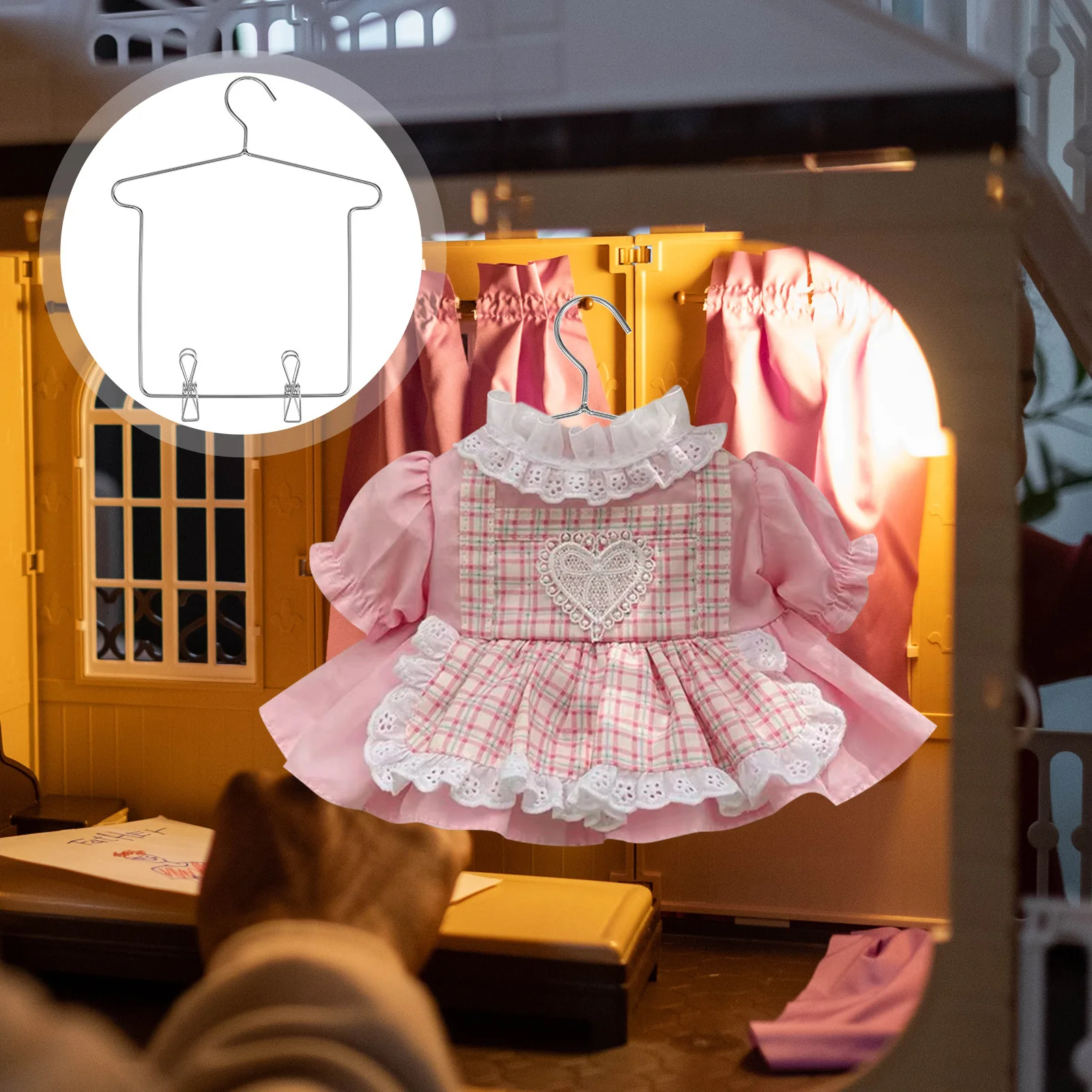 Mini-Kleiderbügel für Kleidung, 45,7 cm, Baby-Kleiderbügel mit Clips, Metall-Hemdenständer, kleine Ständer, Puppenhaus-Dekor, Möbelset