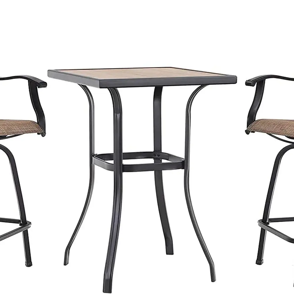 

Outdoor Patio Swivel Bar Set with 2 Stools and High Top Table for Garden and Backyard