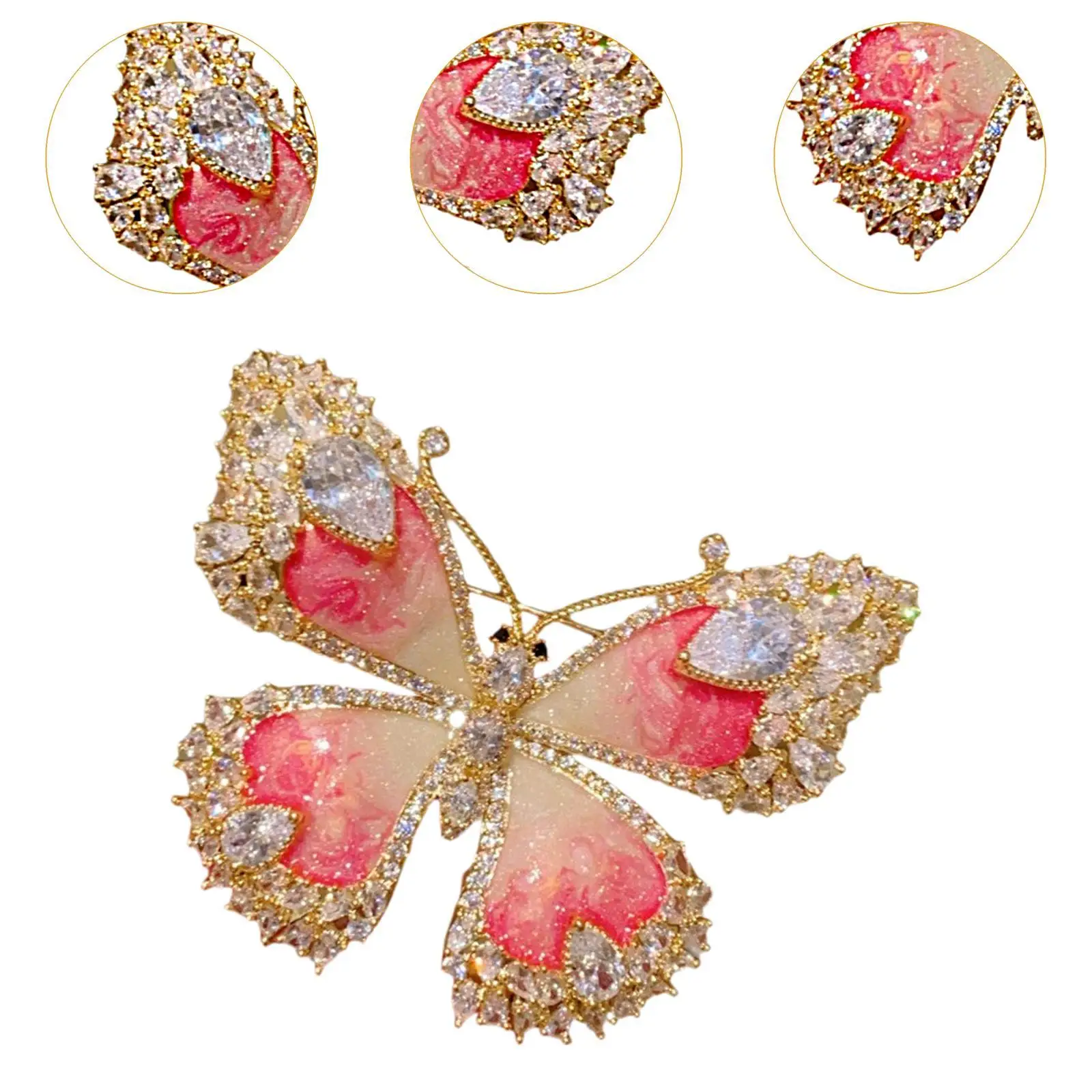 Butterfly Brooch Pin Pink Rhinestone Brooch for Banquet Birthday Party Shirt