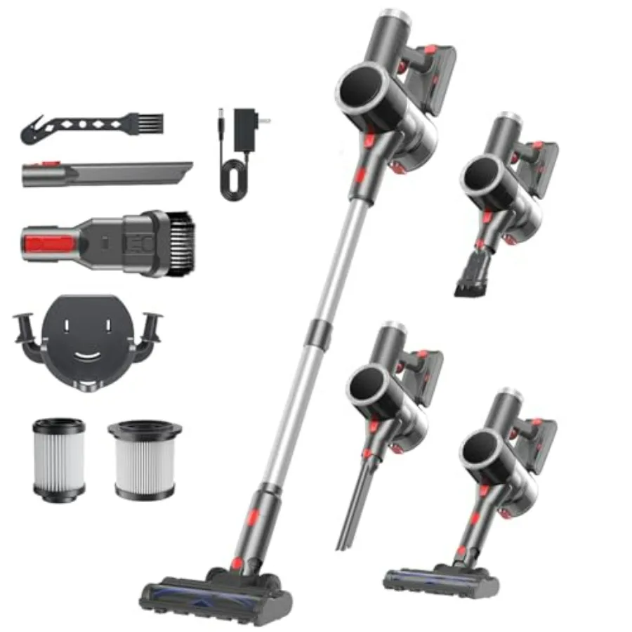 Cordless Vacuum Cleaner Stick Vacuum Rechargeable 550W 45KPA Powerful Suction Lightweight Vacuum Cleaners for Home Anti-Tangle