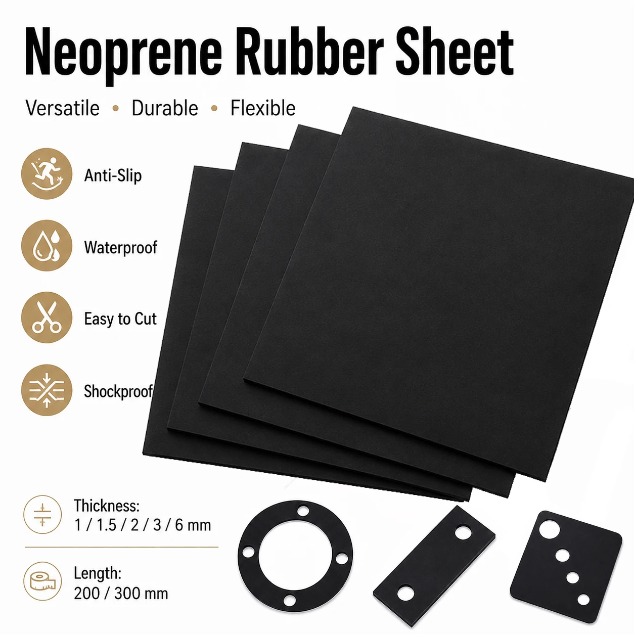 1-5Pcs Neoprene Rubber Sheet, Anti-Slip Waterproof Solids Cushion Pad Mat Gasket sealing Strip for DIY Flooring Projects