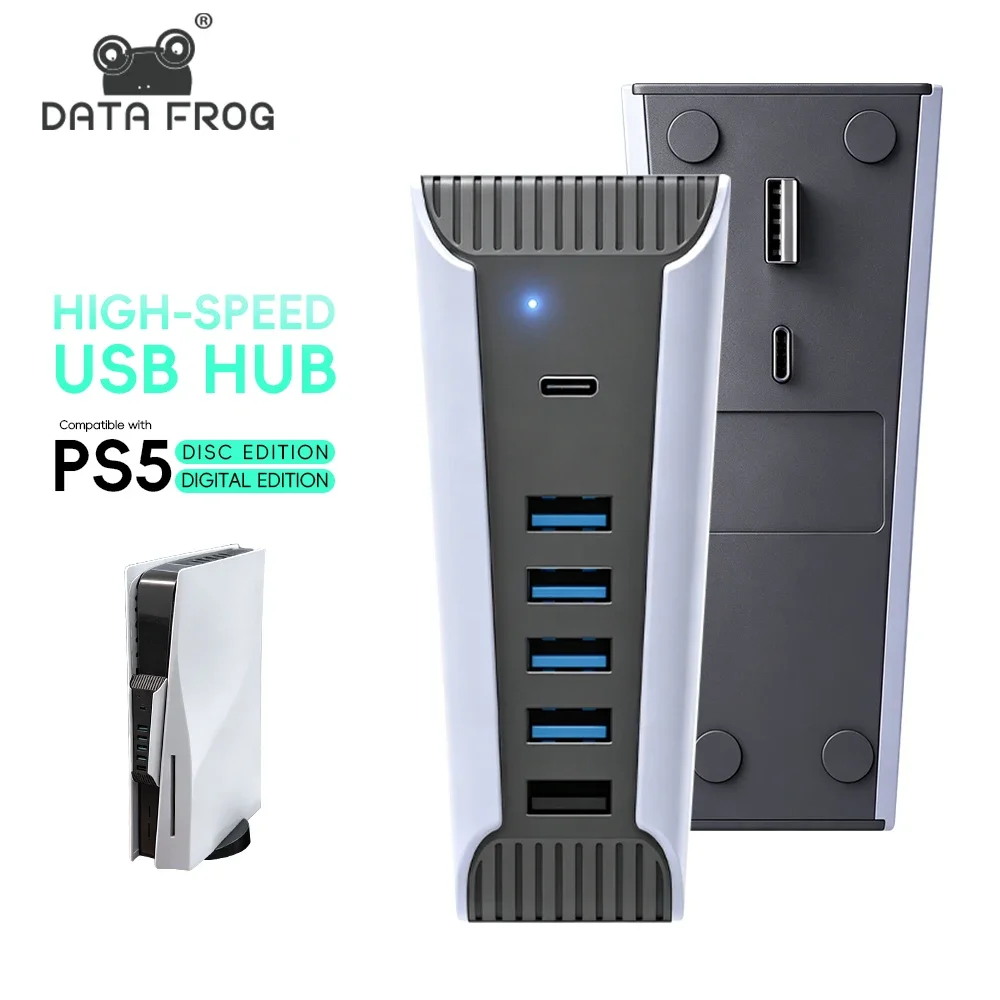 DATA FROG 6 in 1 USB C Hub For PS5 Console Front Panel High Speed USB3.0 Port Splitter Gaming Setup Accessories