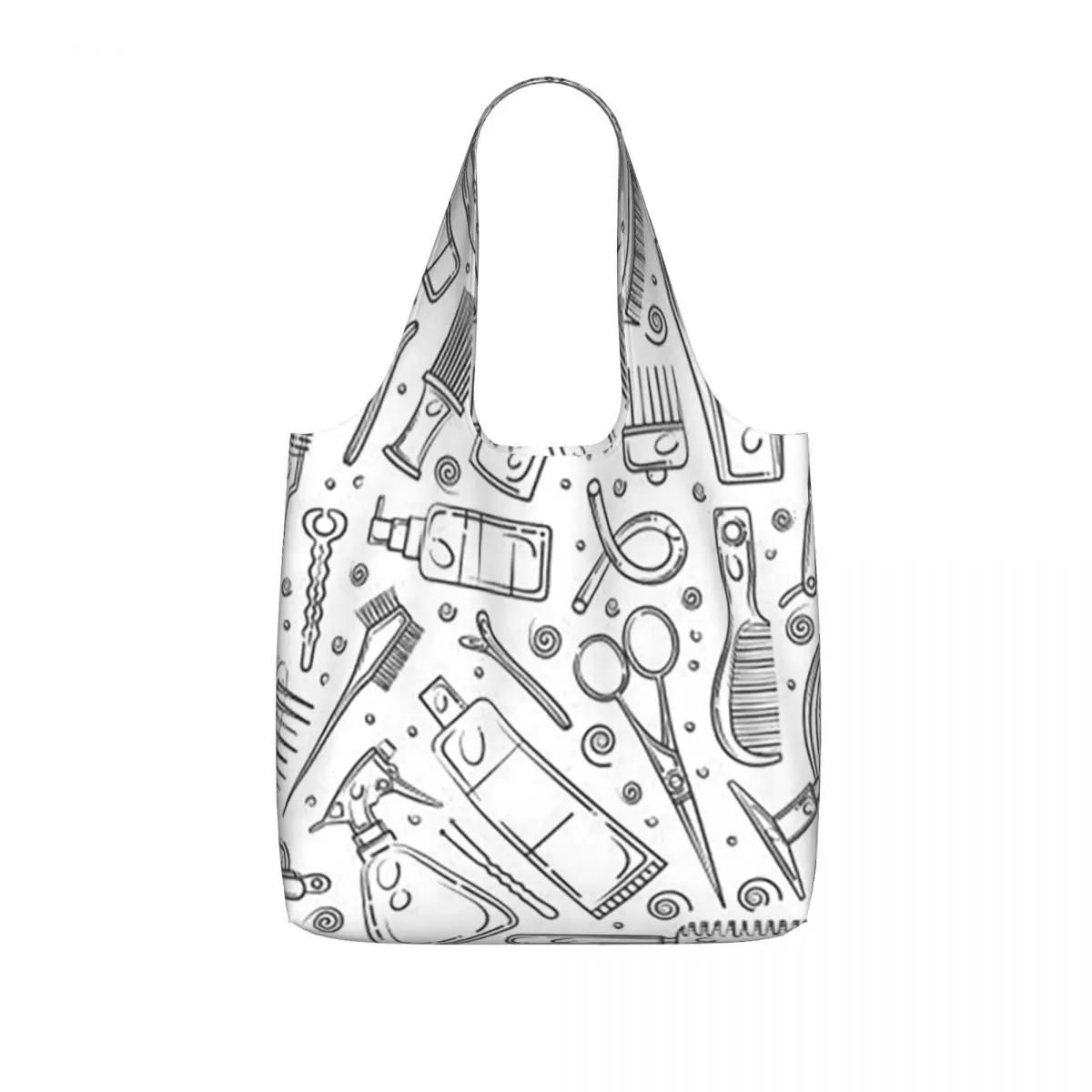 Salon Hair Dressing Tool Pattern Shopping Tote Bag Canvas Large Capacity Shoulder Bags Shopper Grocery Handbag for Women