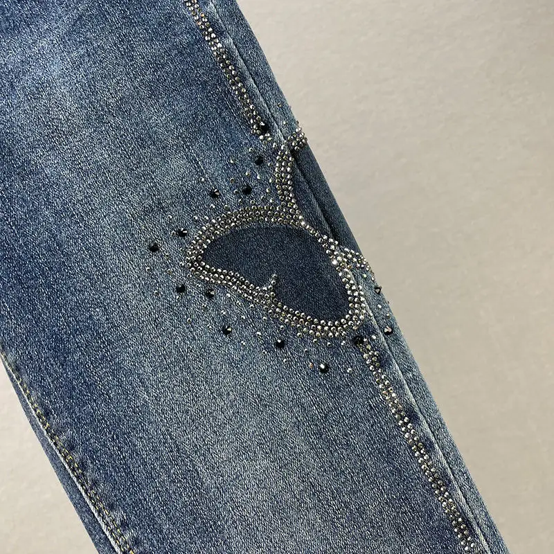 Imagem -02 - Jeans de Perna Pequena Elástica Elegante para Mulheres Cintura Alta Encaixe Fino Decoração de Arco Calças Nova Tendência 2023