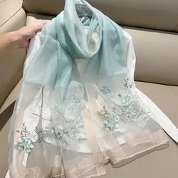 Large Silk Wool Scarf Fashon Beach Shawl Wraps Women Neckerchief Embroidery Female Foulard Stoles Bandana Hijab Scarves poncho