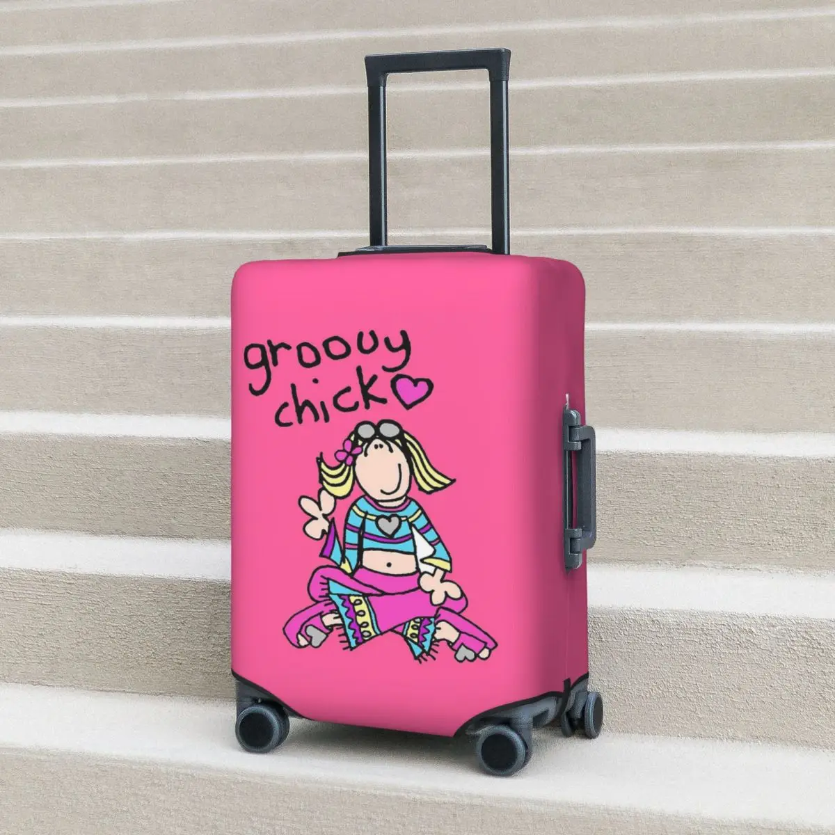 

Groovy Chick Girls 2000s Y2K Vintage Suitcase Cover Protection Elastic Travel Luggage Protector Covers for 18-32 Inch