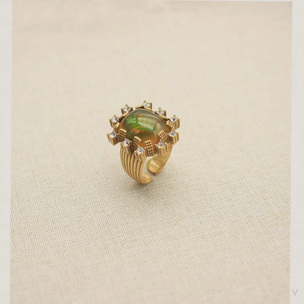 Western Medieval Bronze Inlaid Square Resin Painted Ring - Premium Handcrafted Jewelry