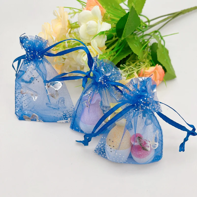 

1000pcs Jewelry Sachet Mesh Butterfly Royal Blue Organza Gift Bags Wedding Packaging Storage Bags Blue Butterfly Drawstring Bag