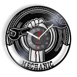 Garage Decorative Vinyl Record Wall Clock Modern Mechanic Tools Car Service Wall Decor Wrench Wall Clock Gift For Repairman